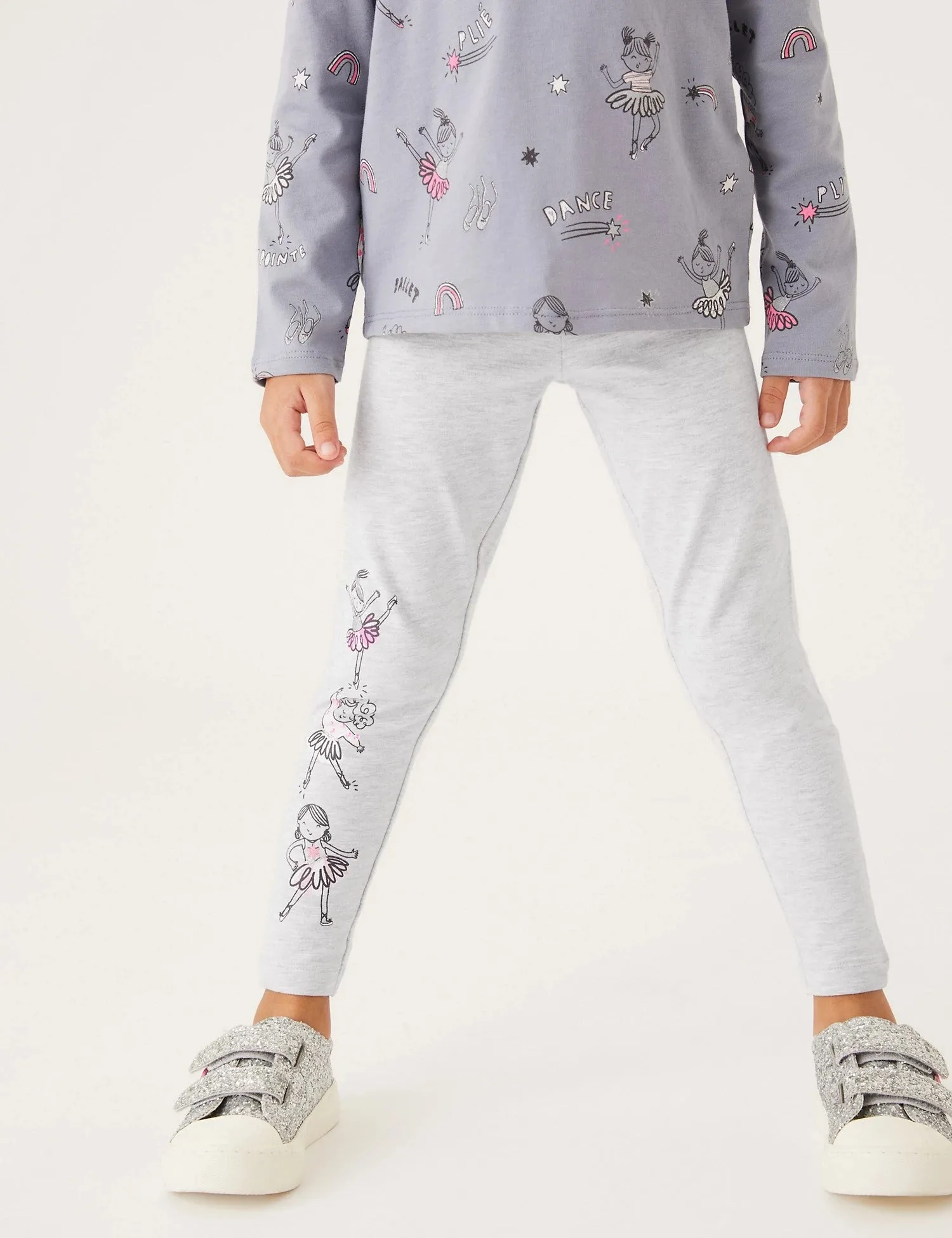 3pk Cotton Rich Ballet Print Leggings