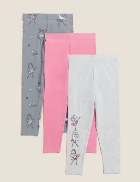 3pk Cotton Rich Ballet Print Leggings