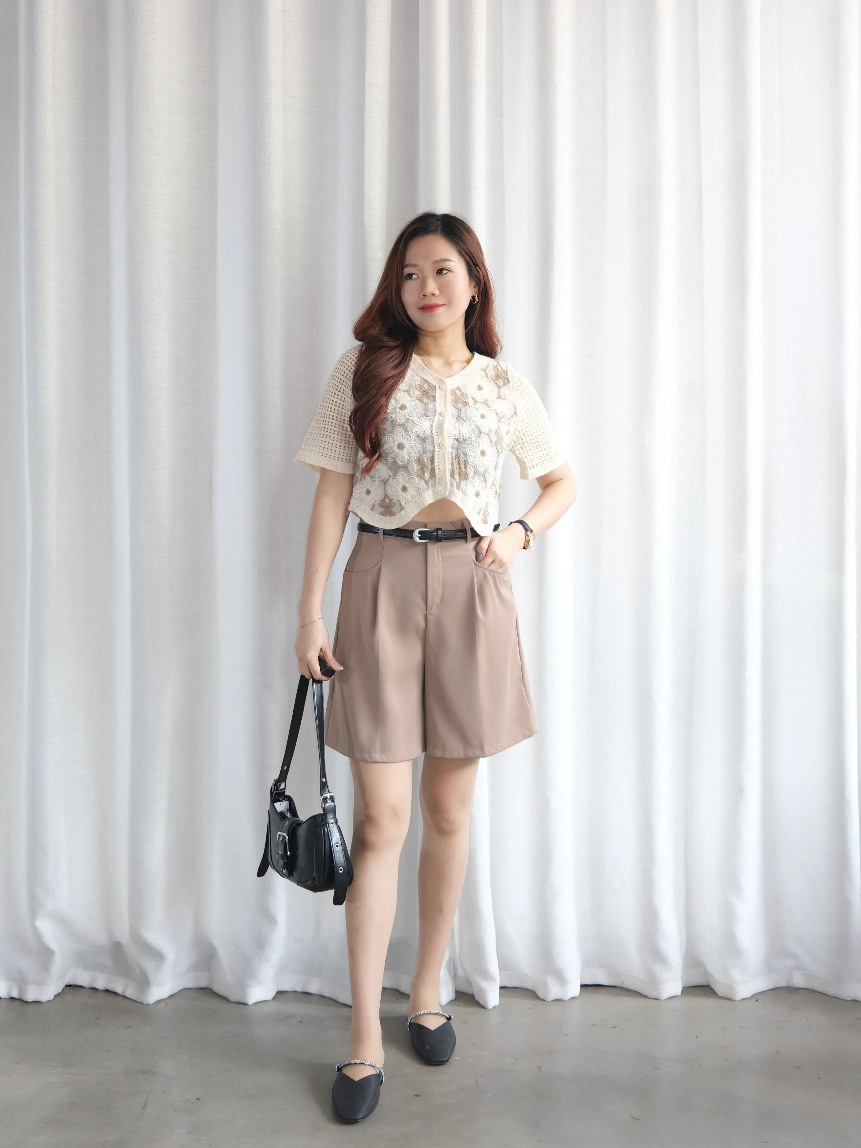 ACEWIN Front Pleated Knee Length Belted Pants (Size S-XL) 501778