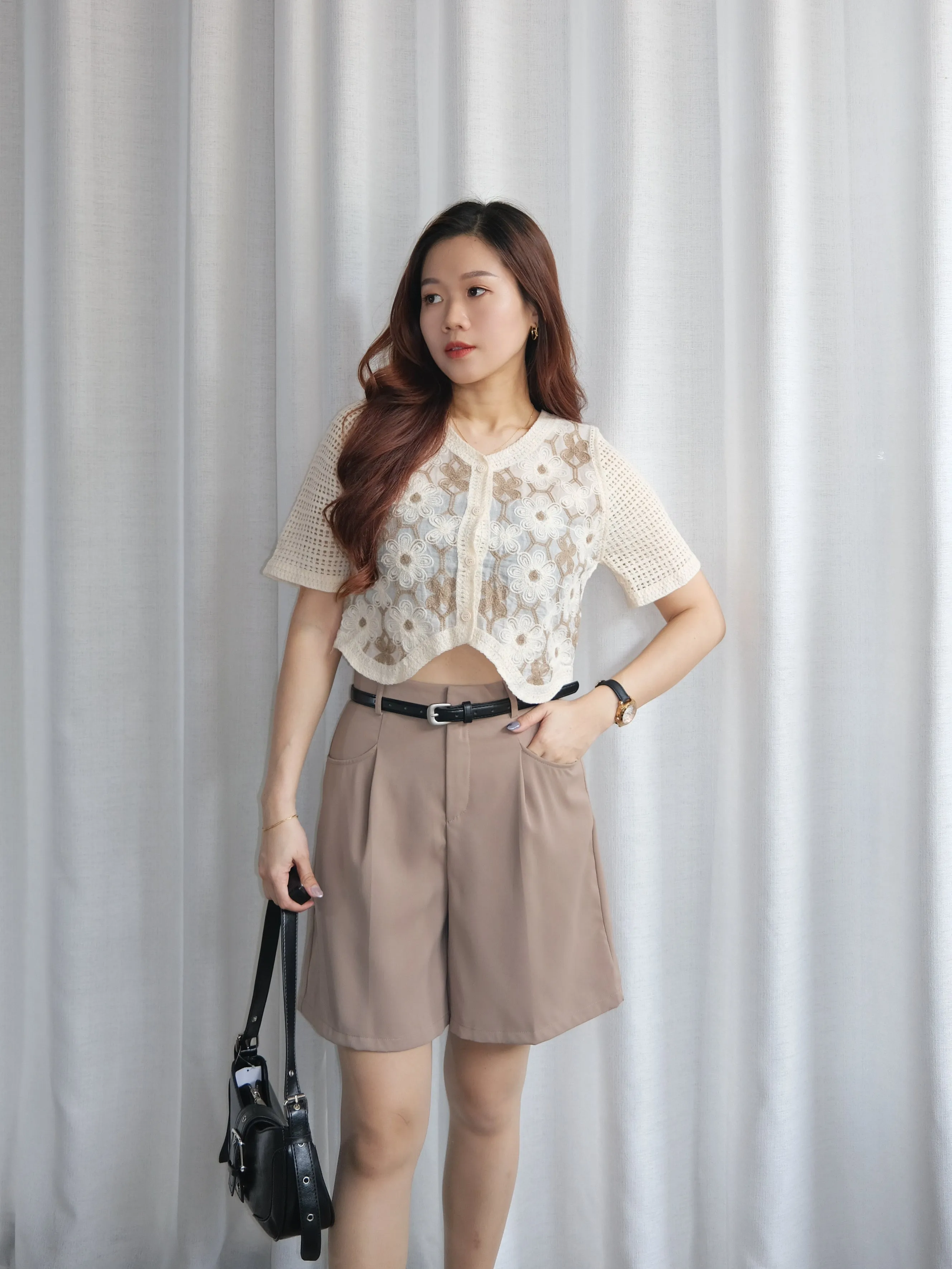 ACEWIN Front Pleated Knee Length Belted Pants (Size S-XL) 501778