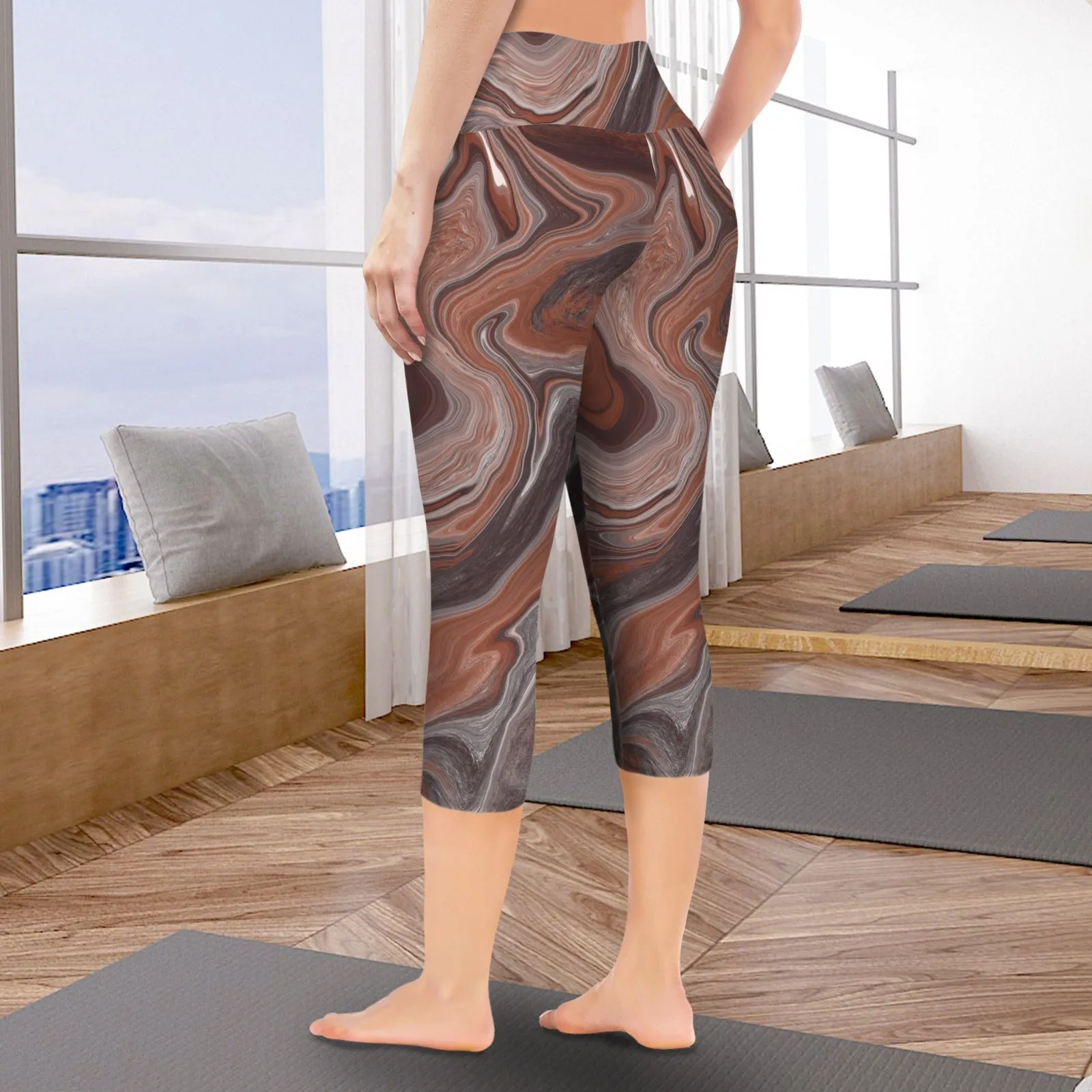Choc Swirl Capri Leggings with Pockets up to 5 XL (FWS)