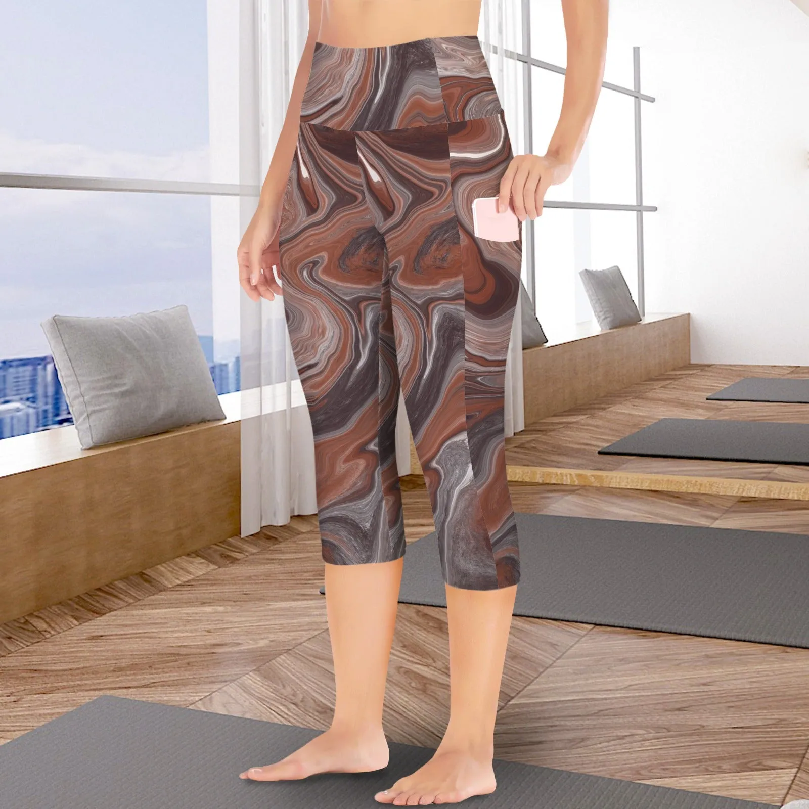 Choc Swirl Capri Leggings with Pockets up to 5 XL (FWS)