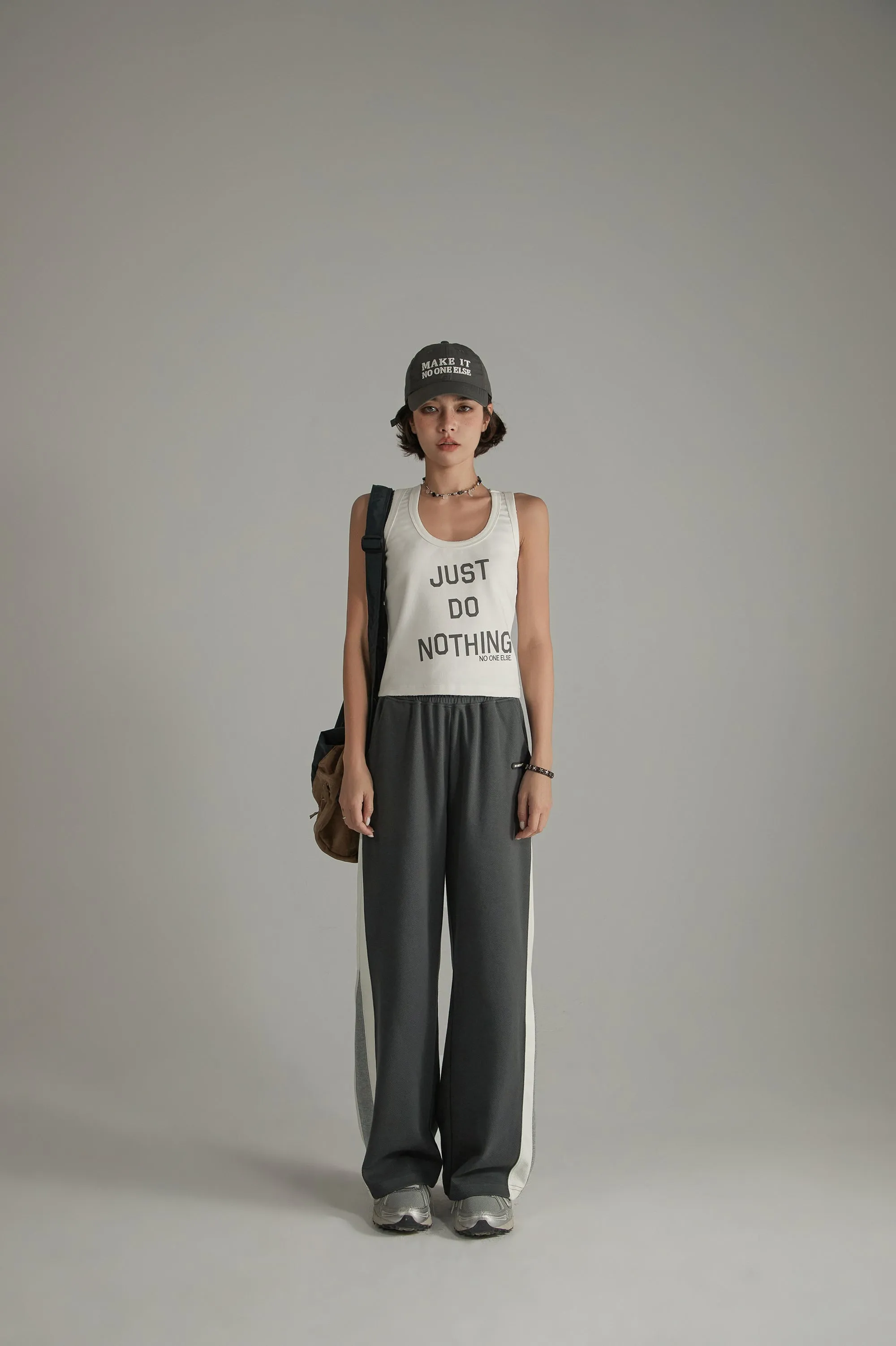 Elastic Waist Wide Casual Sporty Pants