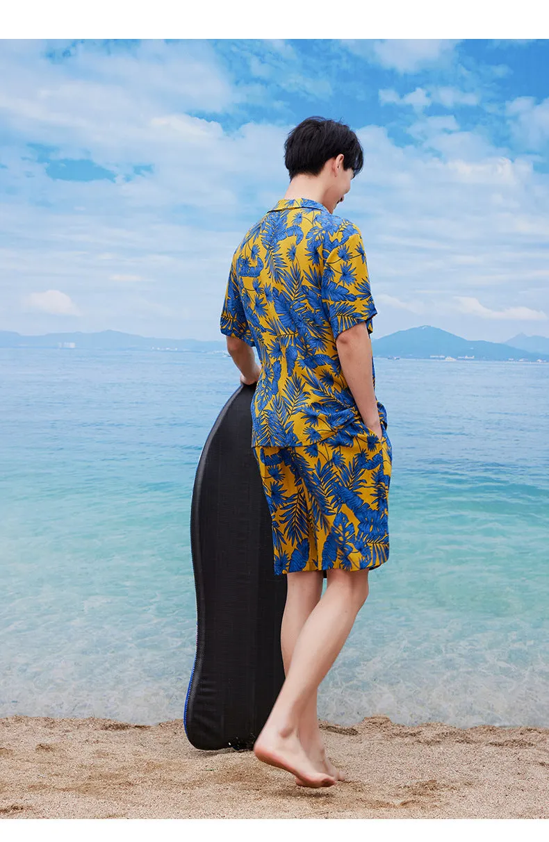 Men's Custom Beach Floral Hawaiian Shirt and Shorts Set