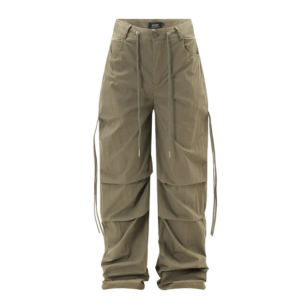 Men's Solid Color Pleated Loose Paratrooper Casual Pants