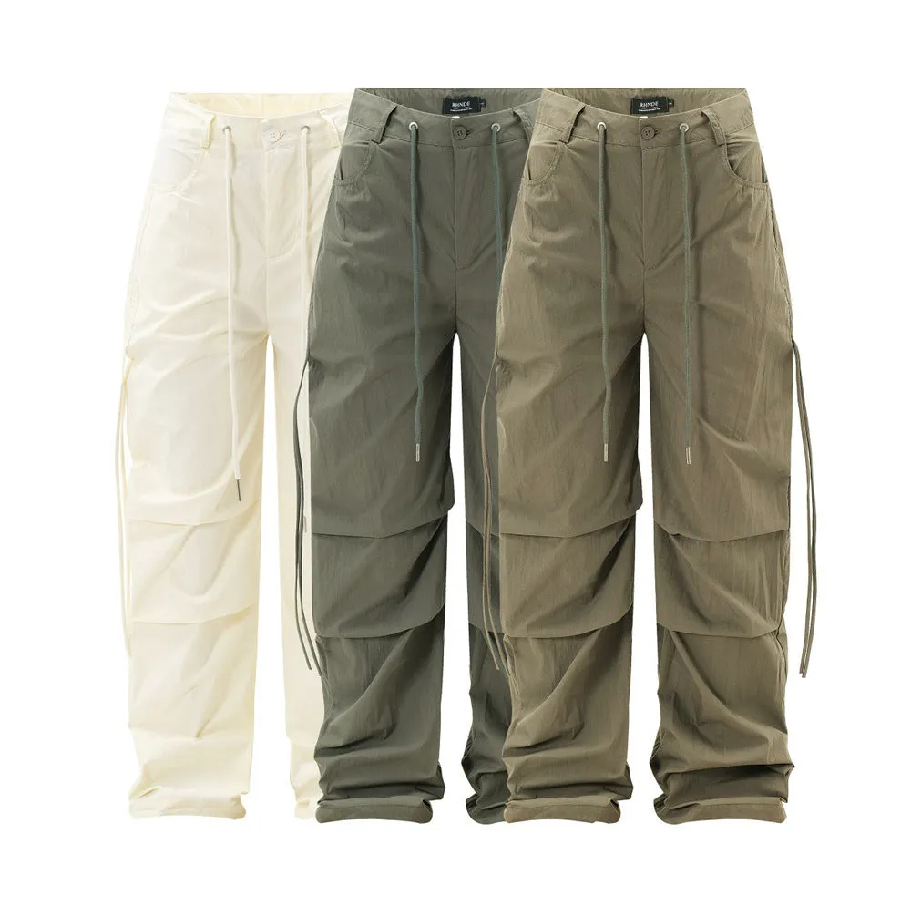 Men's Solid Color Pleated Loose Paratrooper Casual Pants