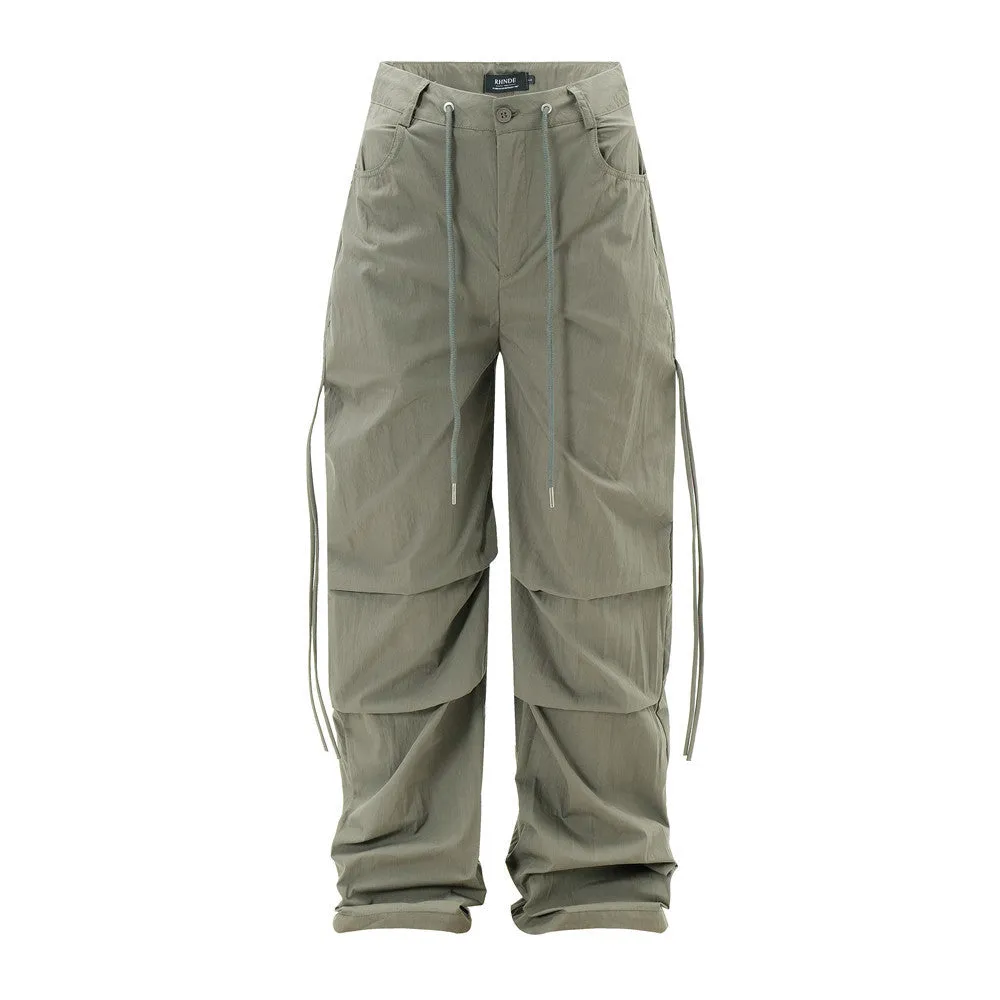 Men's Solid Color Pleated Loose Paratrooper Casual Pants