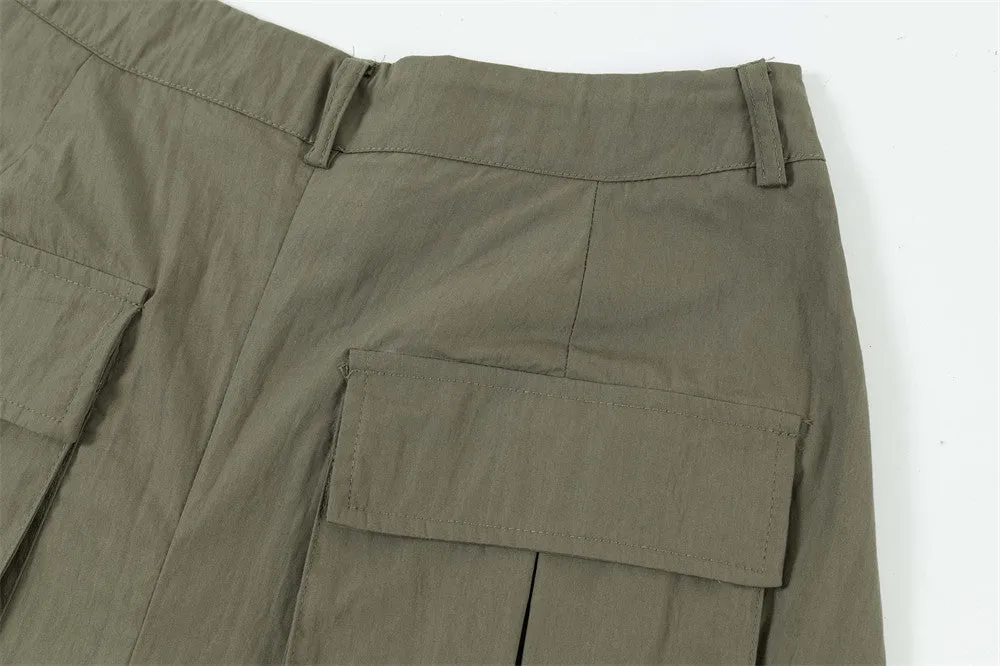 Men's Solid Color Pleated Loose Paratrooper Casual Pants
