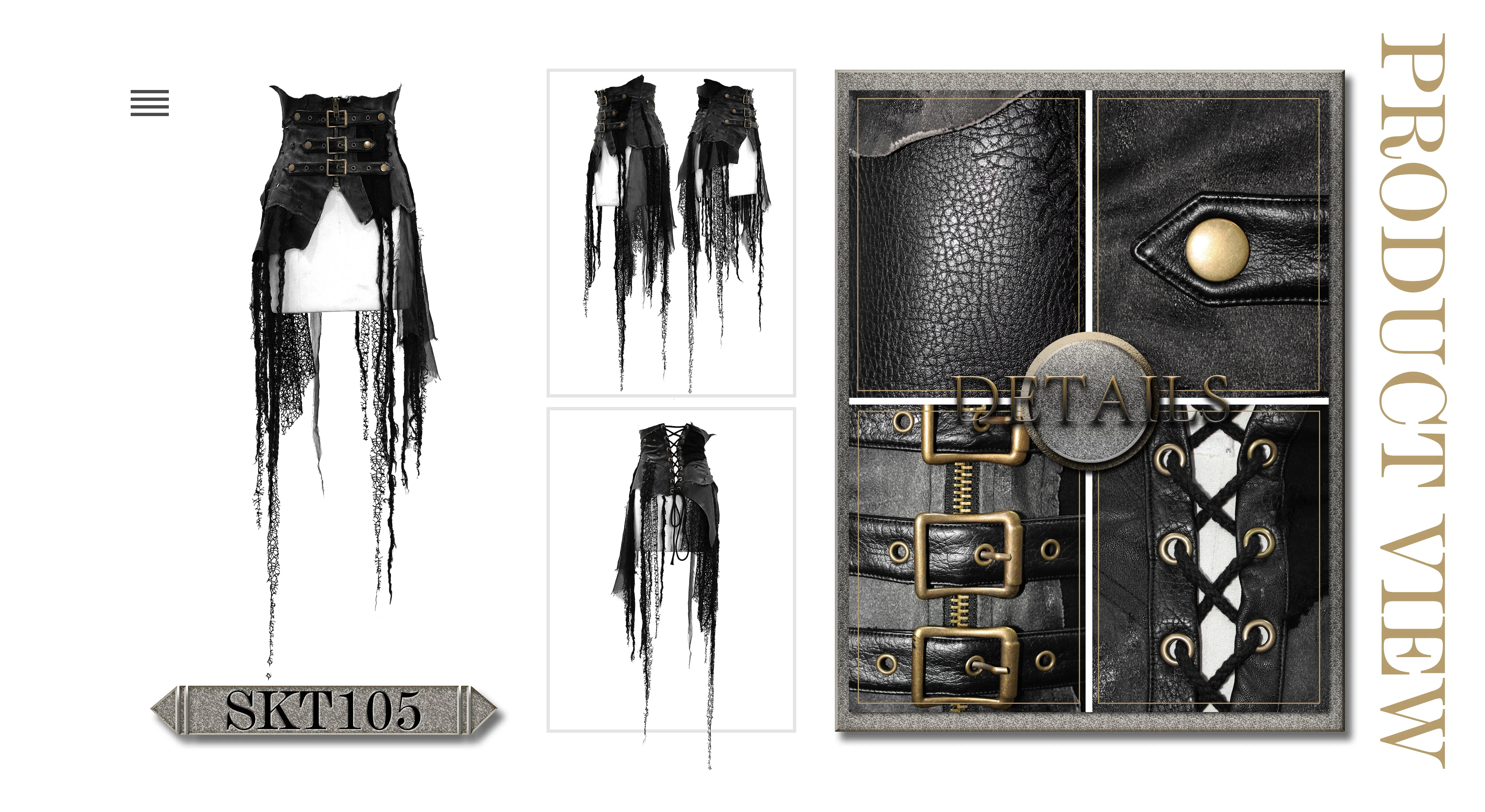 SKT105 brown asymmetry steampunk leather patchwork vintage distressed ladies belted half skirt