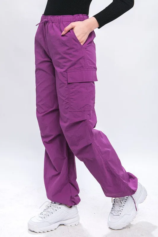 Violet Loose Fit Parachute Cargo Pants